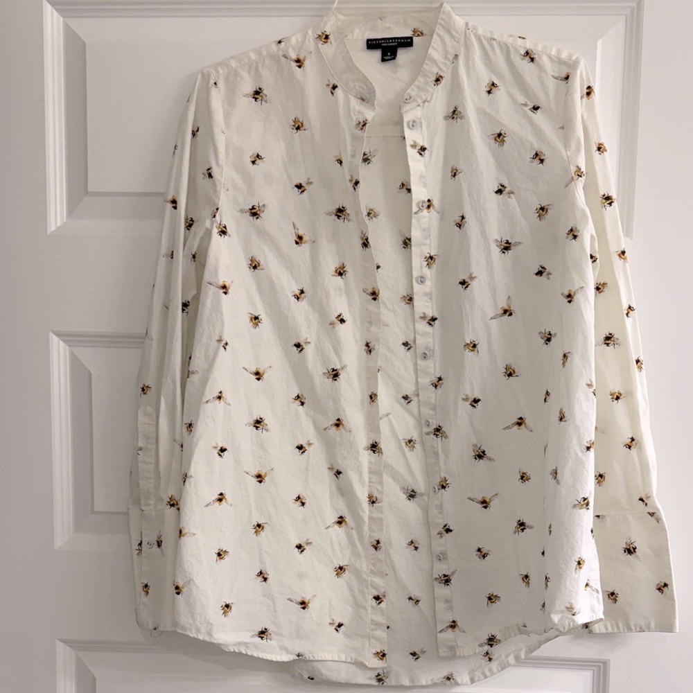 Victoria Beckham bumble bee button down white top